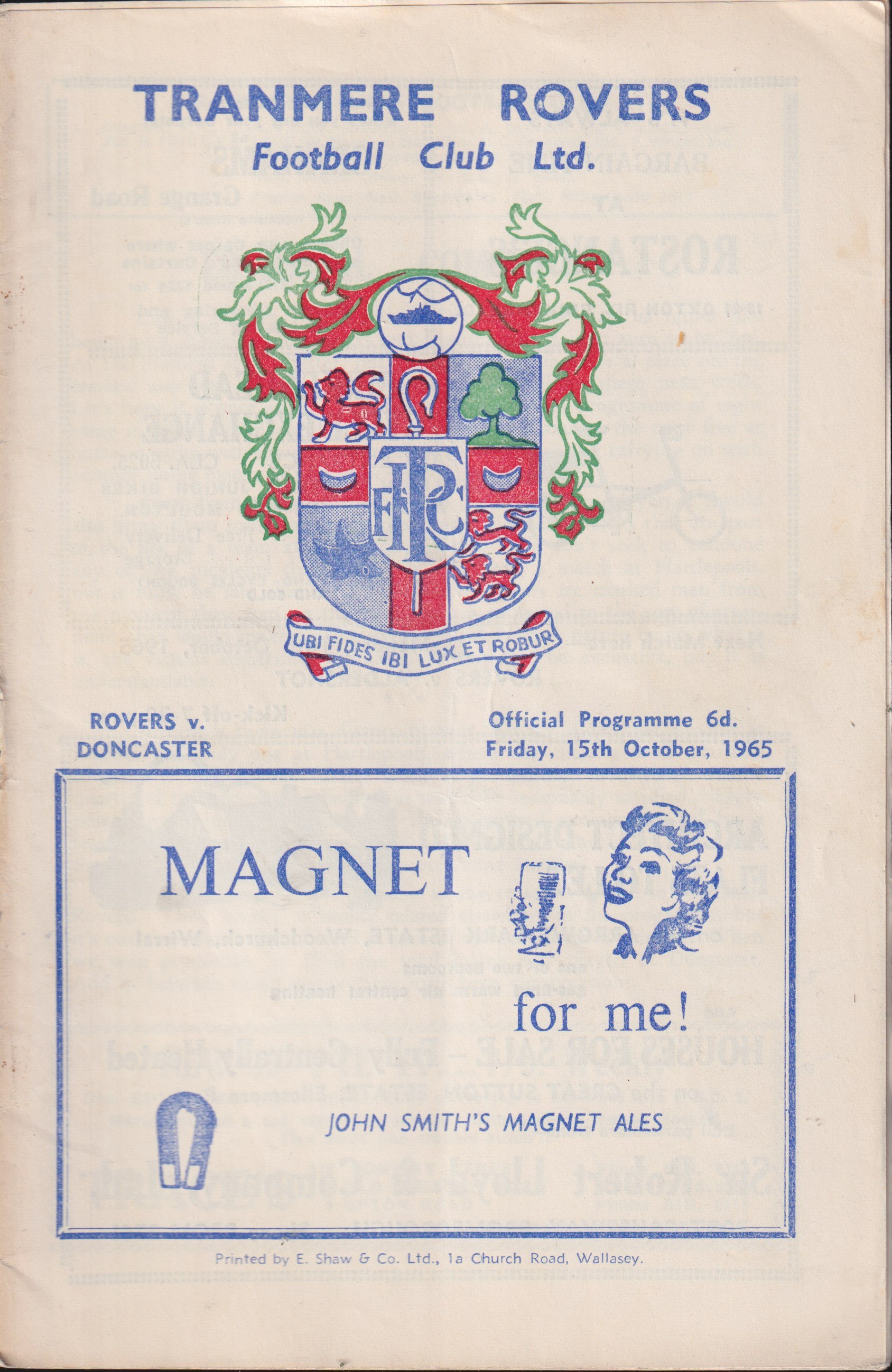 Tranmere Rovers v Doncaster Rovers programme